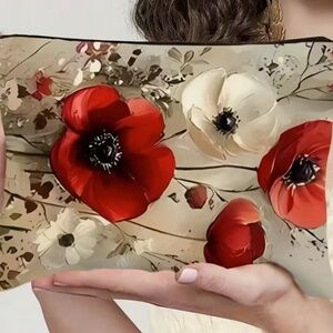 Clutch Make-Up Bag - Floral Illustration - Sturdy Fabric - 9" wide & 6,3" Tall